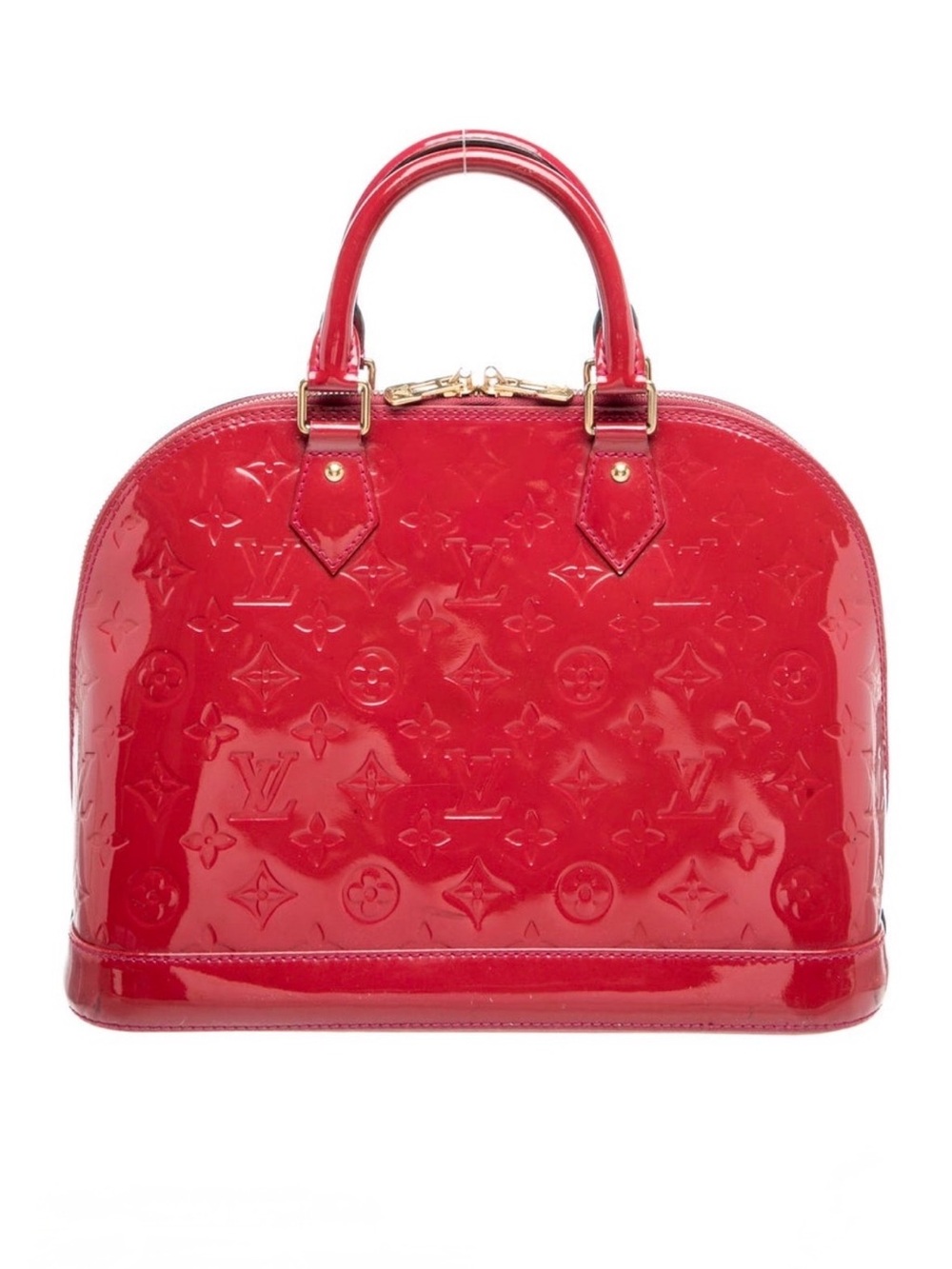 ♥️ Louis Vuitton Authentic Vernis Patent Leather Alma Satchel in Cherry Red